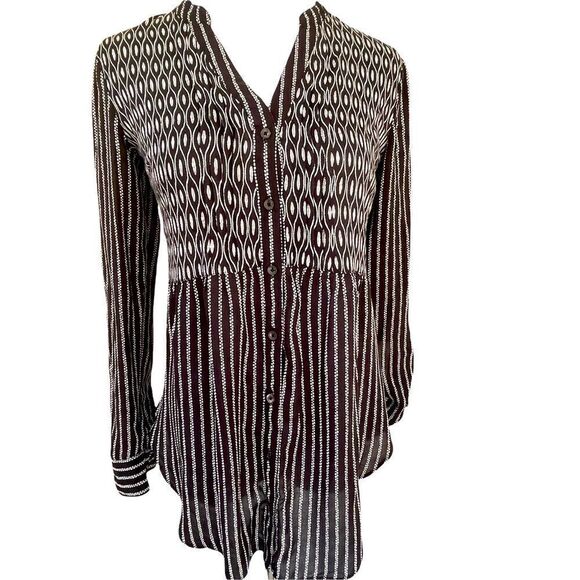 Anthropologie Maeve Calia Striped Rayon Button Down Blouse 0 - Picture 1 of 7